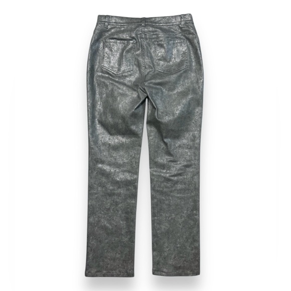 LAFAYETTE 148 Metallic Silver Print High Rise Straight Leg Jeans - Picture 3 of 7